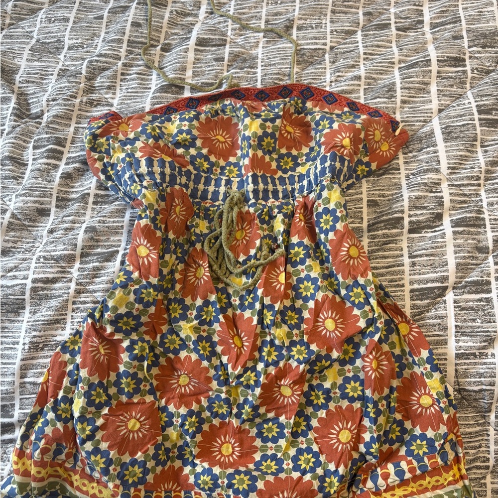 Floral Halter Top with Red and Blue Pattern